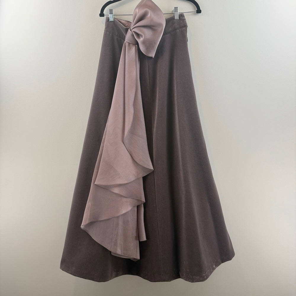 Maxi Skirt Womens Size M Velvet Coquette Bow Ruffle Evening Brown
